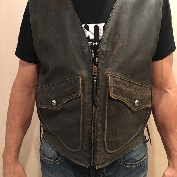 harley davidson distressed leather vest